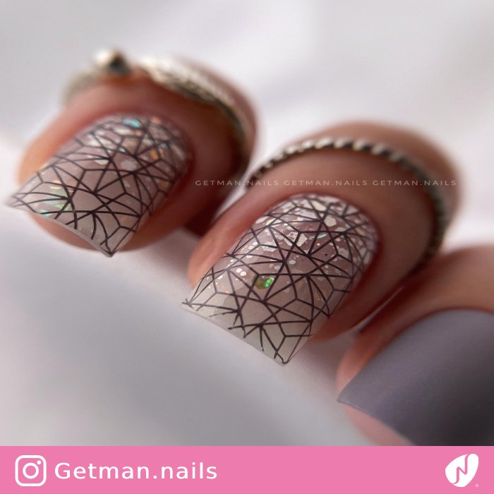 Geometric Patterns on Ombre Glitter Nails